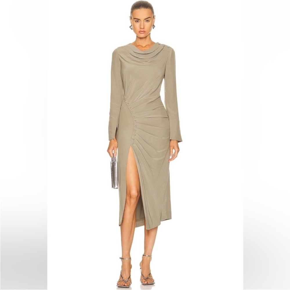 NWOT Jonathan Simkhai ‘Bryanna Military’ Midi Green Dress w/ Slit Size 4